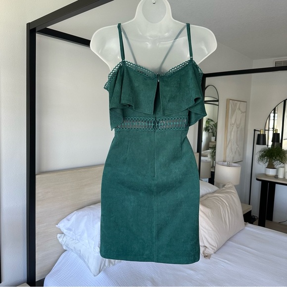 Flying Tomato Off Shoulder Crochet Mini Faux Suede Green Dress, Large - Picture 9 of 10